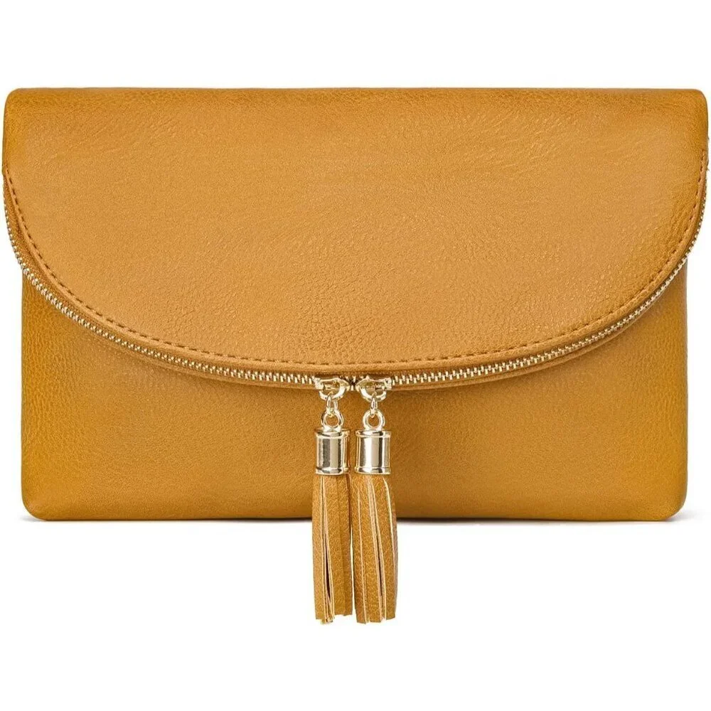 Women’s Faux Leather Envelope Clutch with Multi Compartments and Chain Strap